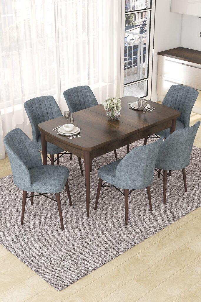 Hanah Home Set Trpezarijski sto i 6 stolica Nef, Sivo-braon