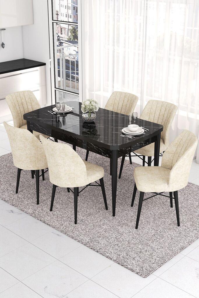 Hanah Home Set Trpezarijski sto i 6 stolica Eva, Krem-crni