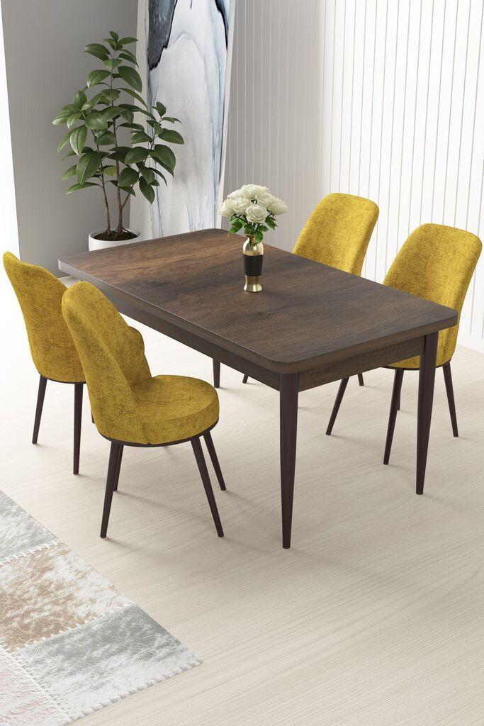 Hanah Home Set Trpezarijski sto i 4 stolice Nil, Žuto-braon