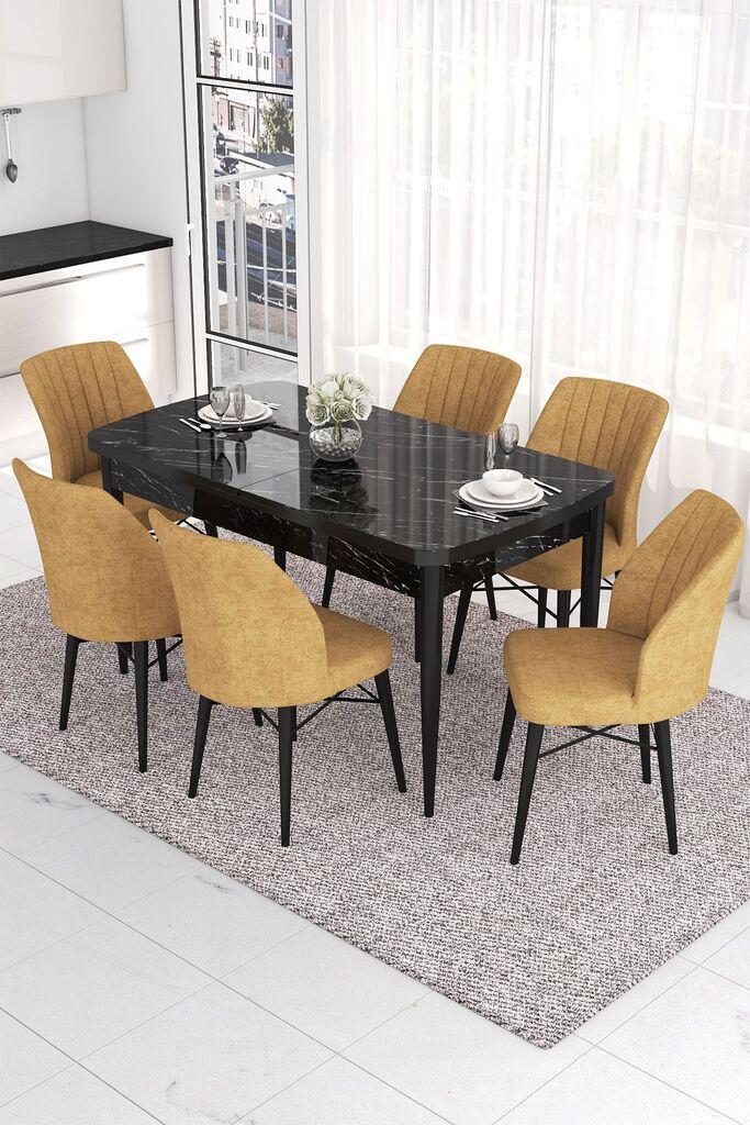 Hanah Home Set Trpezarijski sto i 6 stolica Eva, Oker-crni