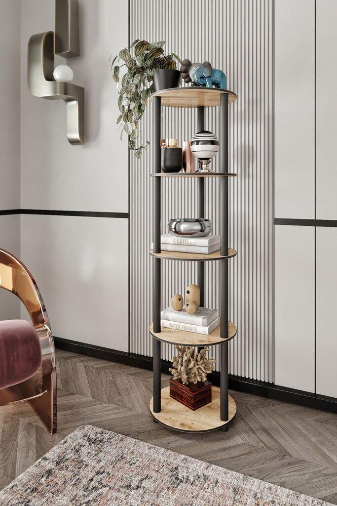Hanah Home Polica za knjige Bookcase 5 Tiers Round, Hrast