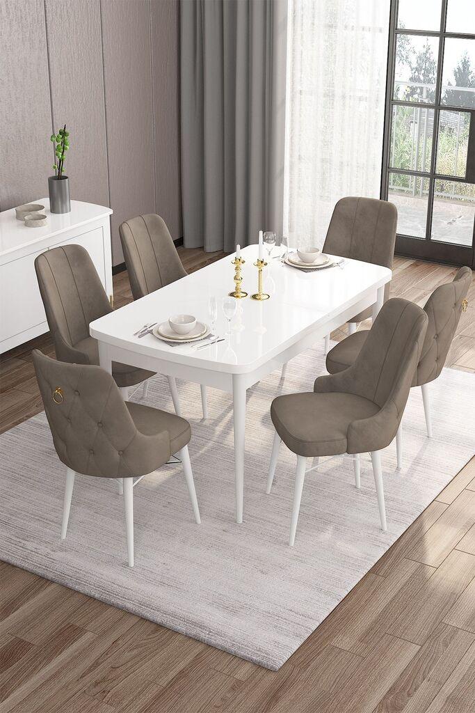 Hanah Home Set Trpezarijski sto i 6 stolica Are, Bež-beli
