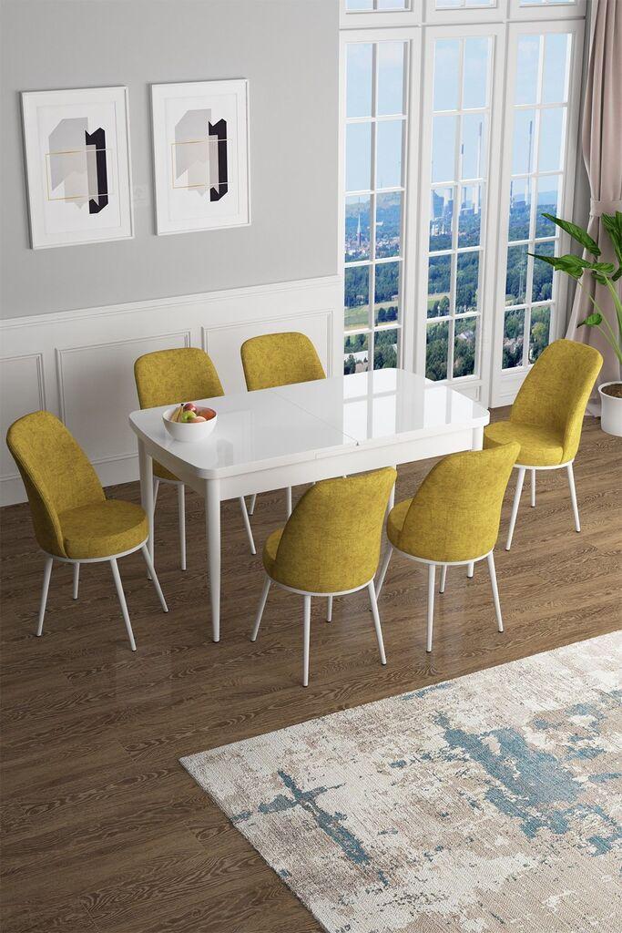 Hanah Home Set Trpezarijski sto i 6 stolica Han, Žuto-beli