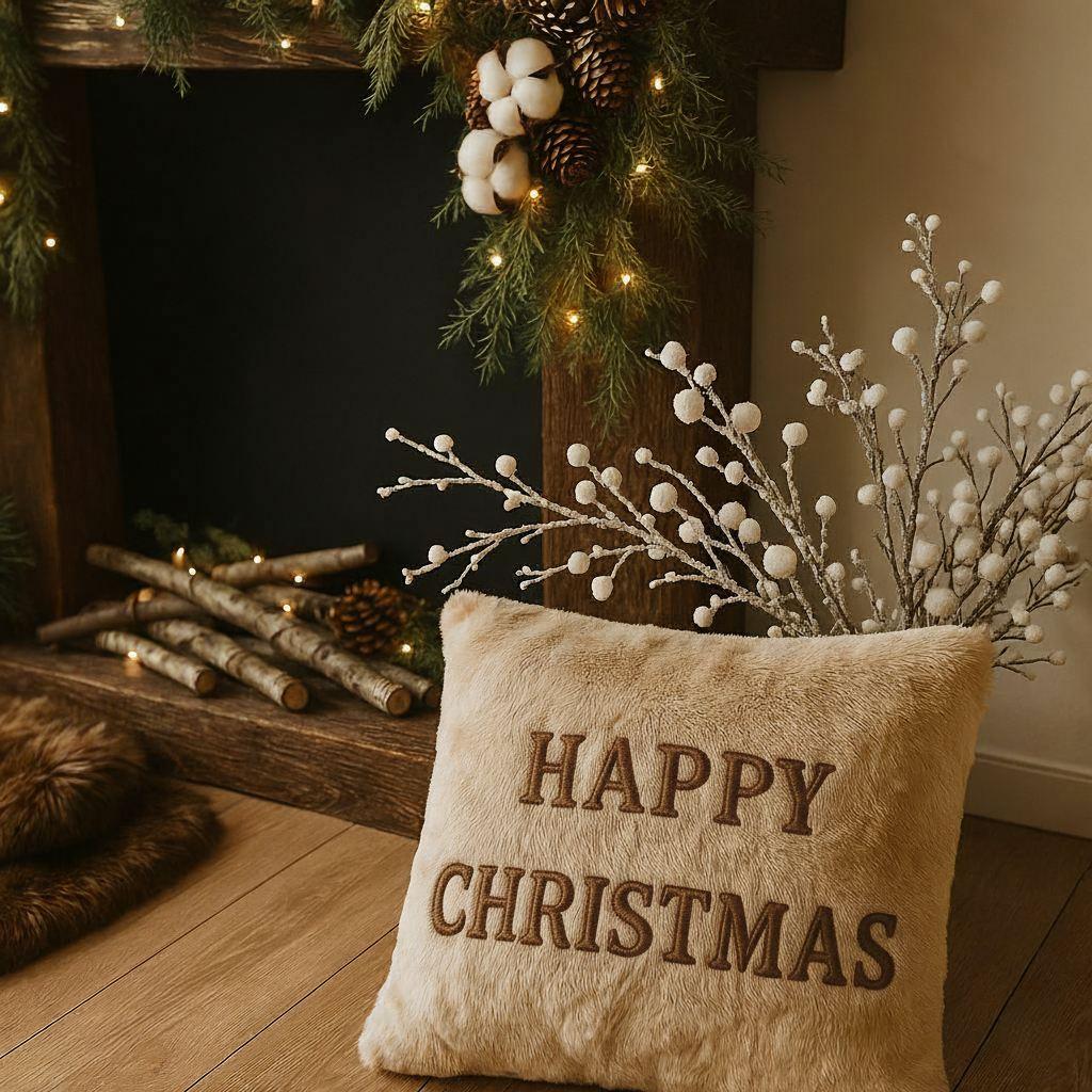 Aberto Design Ukrasni jastuk Happy Christmas, 43 x 43 cm, Bež
