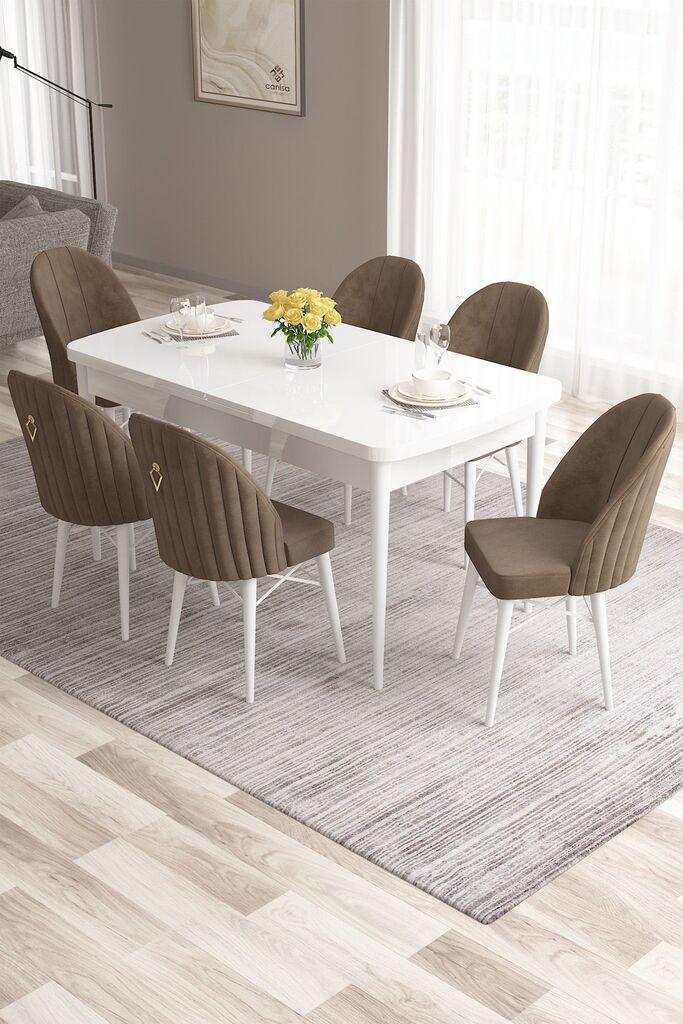 Hanah Home Set Trpezarijski sto i 6 stolica Roz, Braon-beli