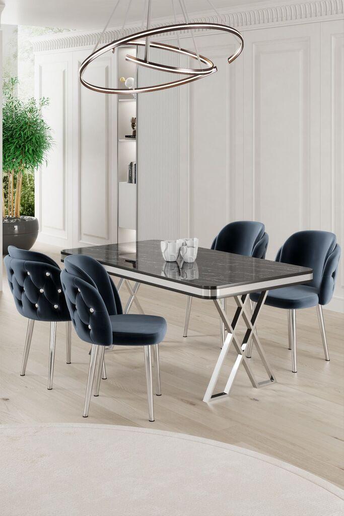 Hanah Home Set Trpezarijski sto i 4 stolice Rigel, Plavo-beli