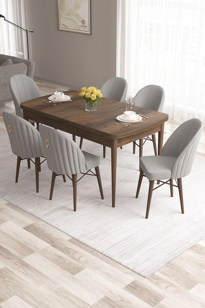 Hanah Home Set Trpezarijski sto i 6 stolica Roz, Sivo-braon