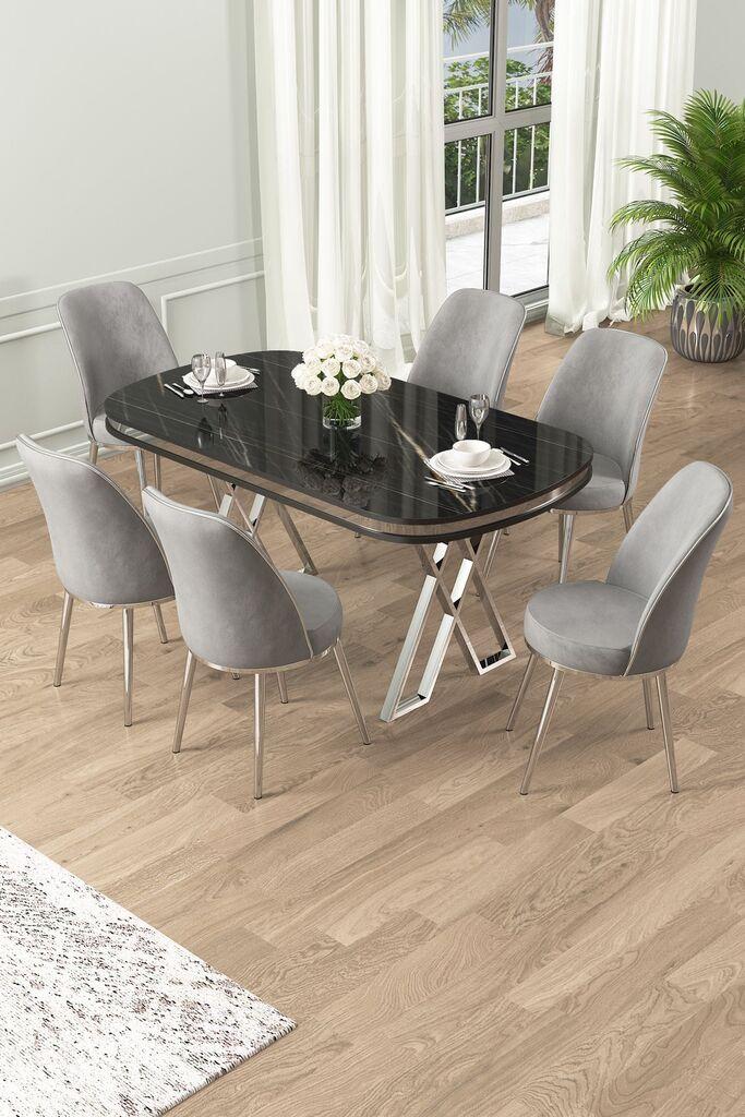 Hanah Home Set Trpezarijski sto i 6 stolica Lai, Sivo-crni