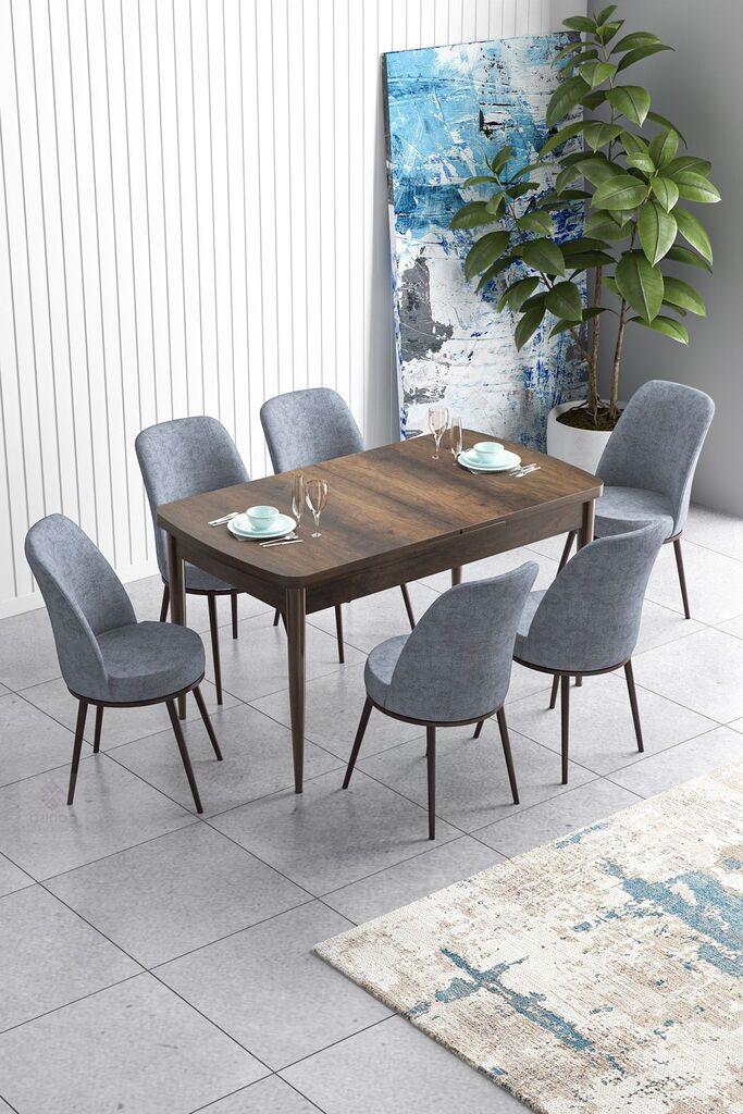Hanah Home Set Trpezarijski sto i 6 stolica Han, Sivo-braon