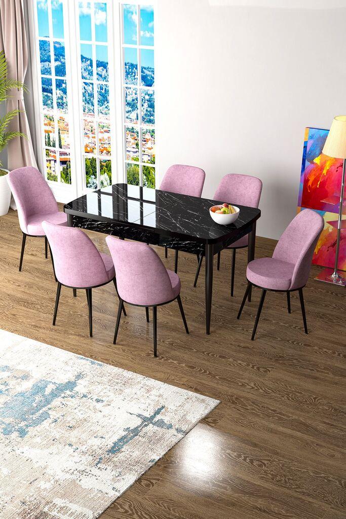Hanah Home Set Trpezarijski sto i 6 stolica Zen, Roze-crni