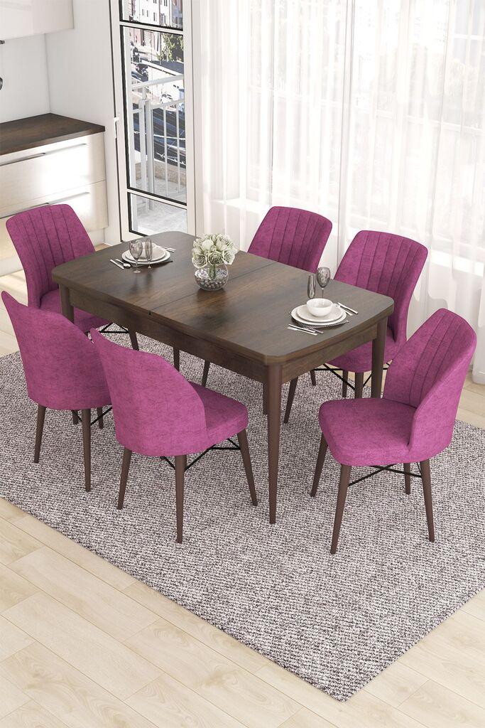Hanah Home Set Trpezarijski sto i 6 stolica Eva, Ljubičasto-braon