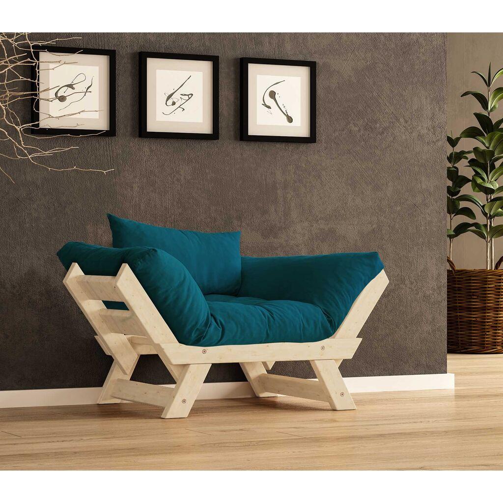 Hanah Home Baštenska sofa sa jednim sedištem i jastukom, Naturalna i petrol-plava