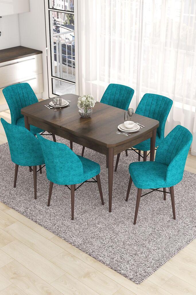 Hanah Home Set Trpezarijski sto i 6 stolica Eva, Tirkizno-braon