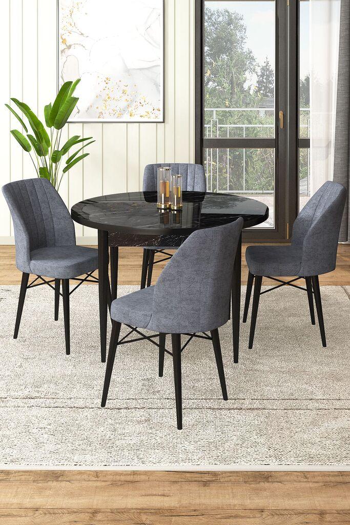 Hanah Home Set Trpezarijski sto i 4 stolice, Sivo-crni