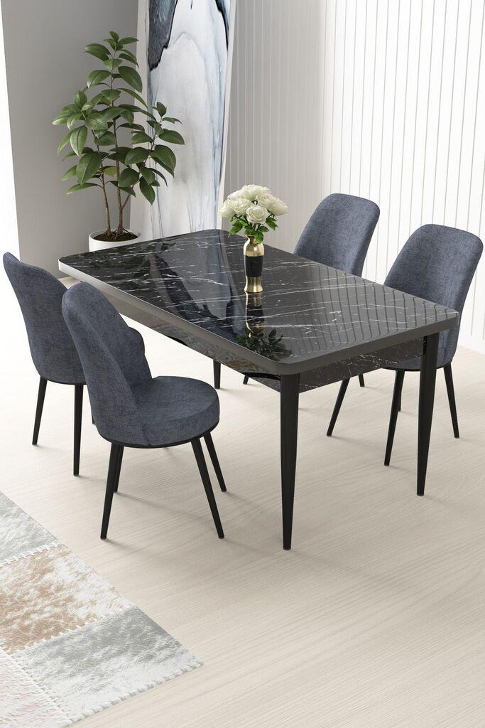Hanah Home Set Trpezarijski sto i 4 stolice Nil, Sivo-crni