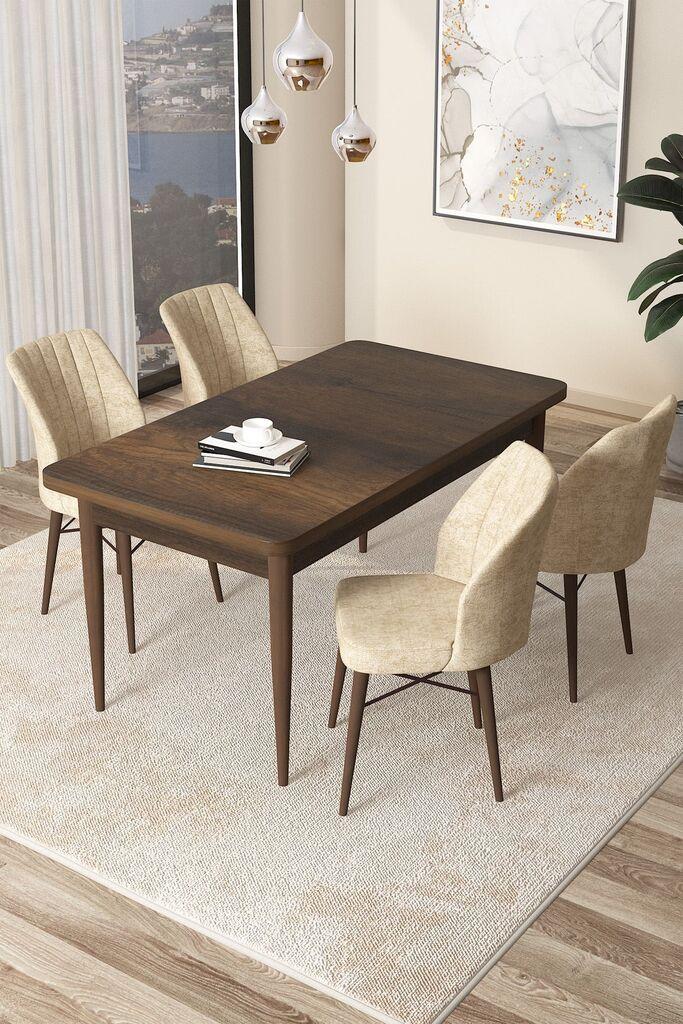 Hanah Home Set Trpezarijski sto i 4 stolice Arp, Krem-braon