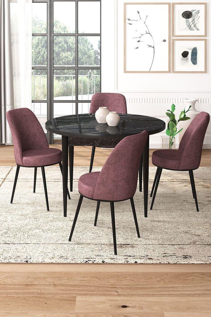 Hanah Home Set Trpezarijski sto i 4 stolice, Prljavo roze