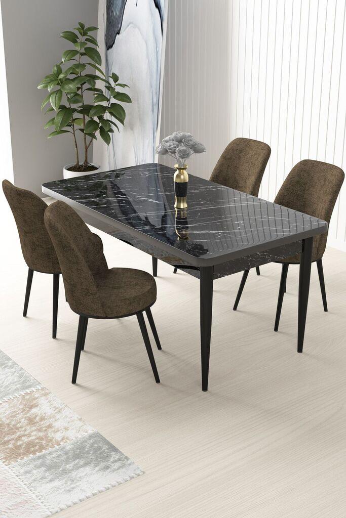 Hanah Home Set Trpezarijski sto i 4 stolice Nil, Braon-crni