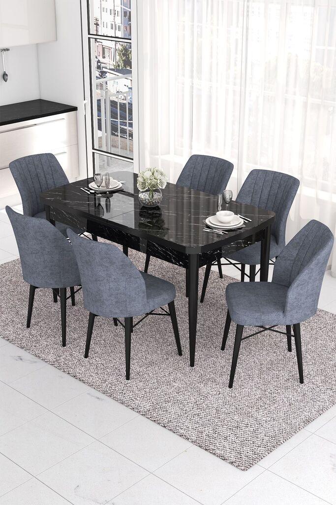 Hanah Home Set Trpezarijski sto i 6 stolica Eva, Sivo-crni