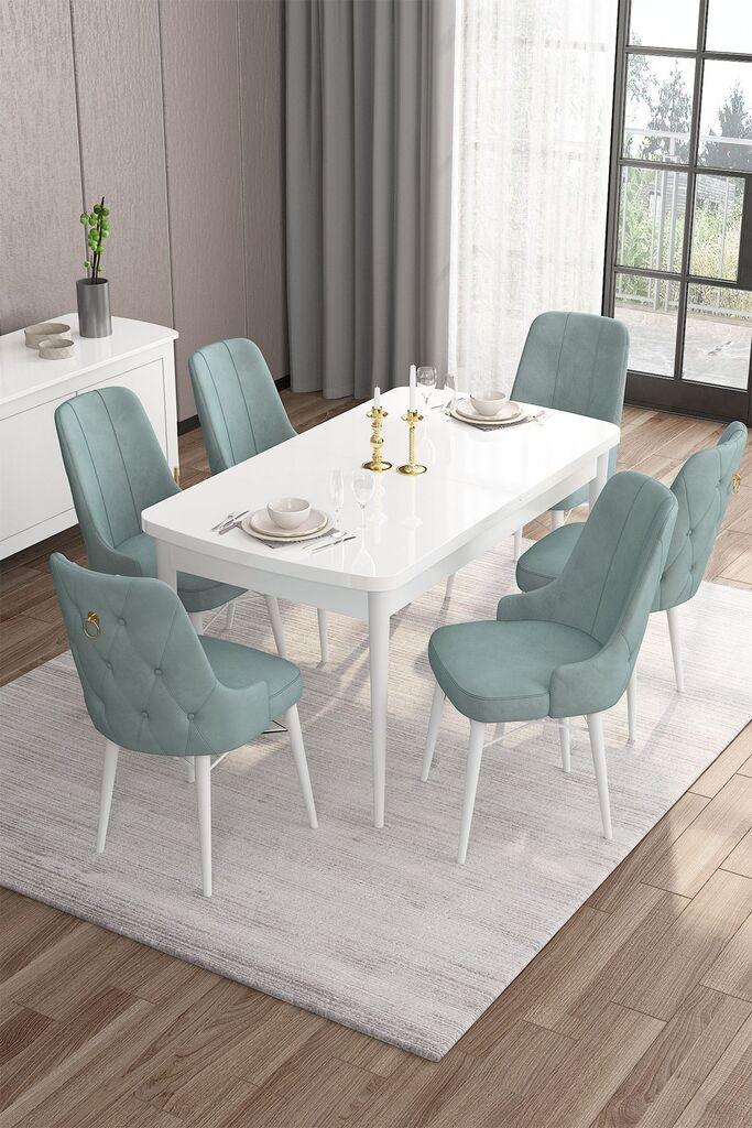 Hanah Home Set Trpezarijski sto i 6 stolica Are, Zeleno-beli