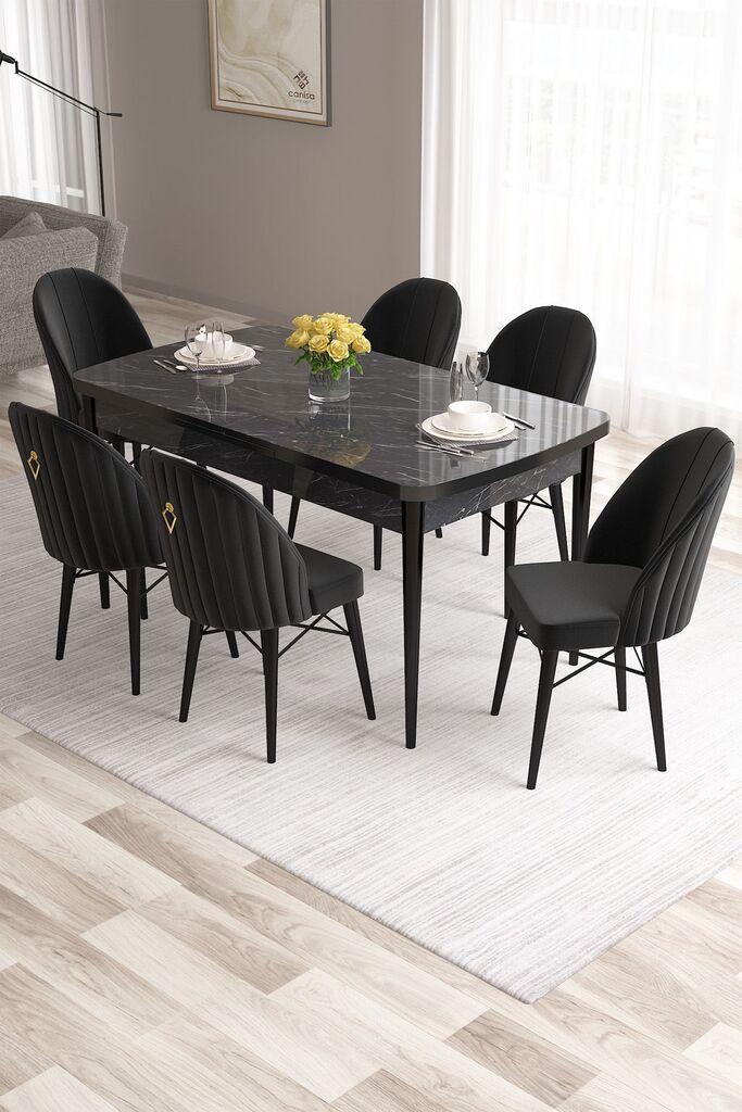 Hanah Home Set Trpezarijski sto i 6 stolica Roz, Crni