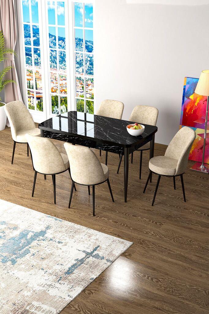 Hanah Home Set Trpezarijski sto i 6 stolica Zen, Krem-crni