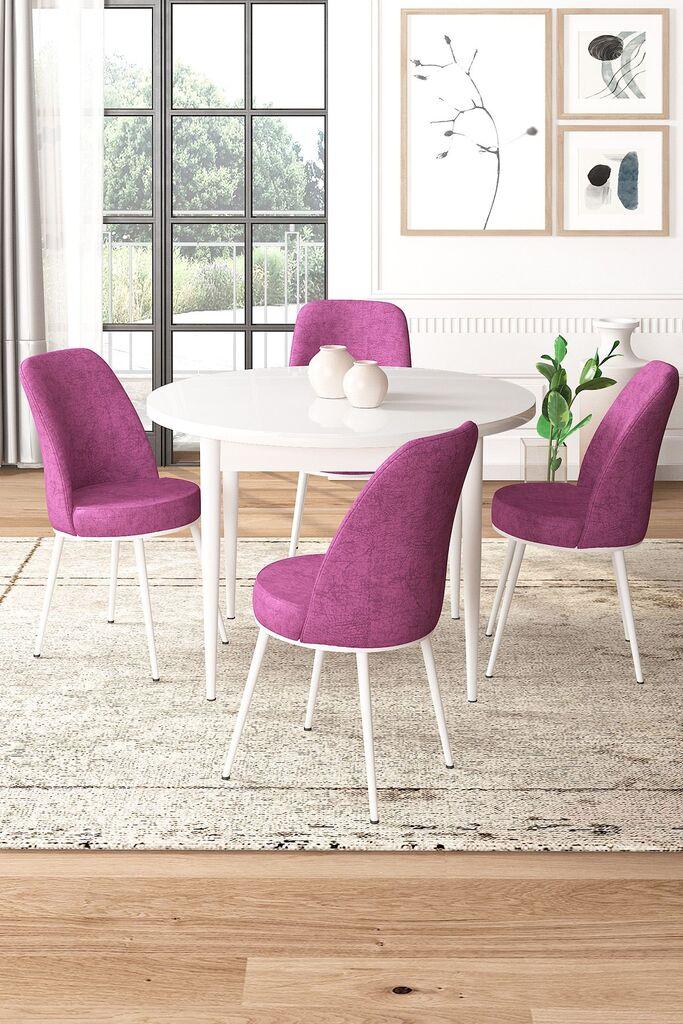 Hanah Home Set Trpezarijski sto i 4 stolice, Ljubičasto-beli