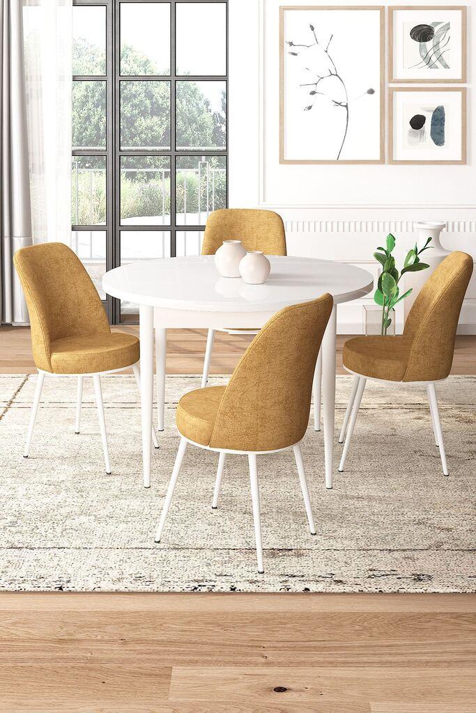 Hanah Home Set Trpezarijski sto i 4 stolice, Oker-beli