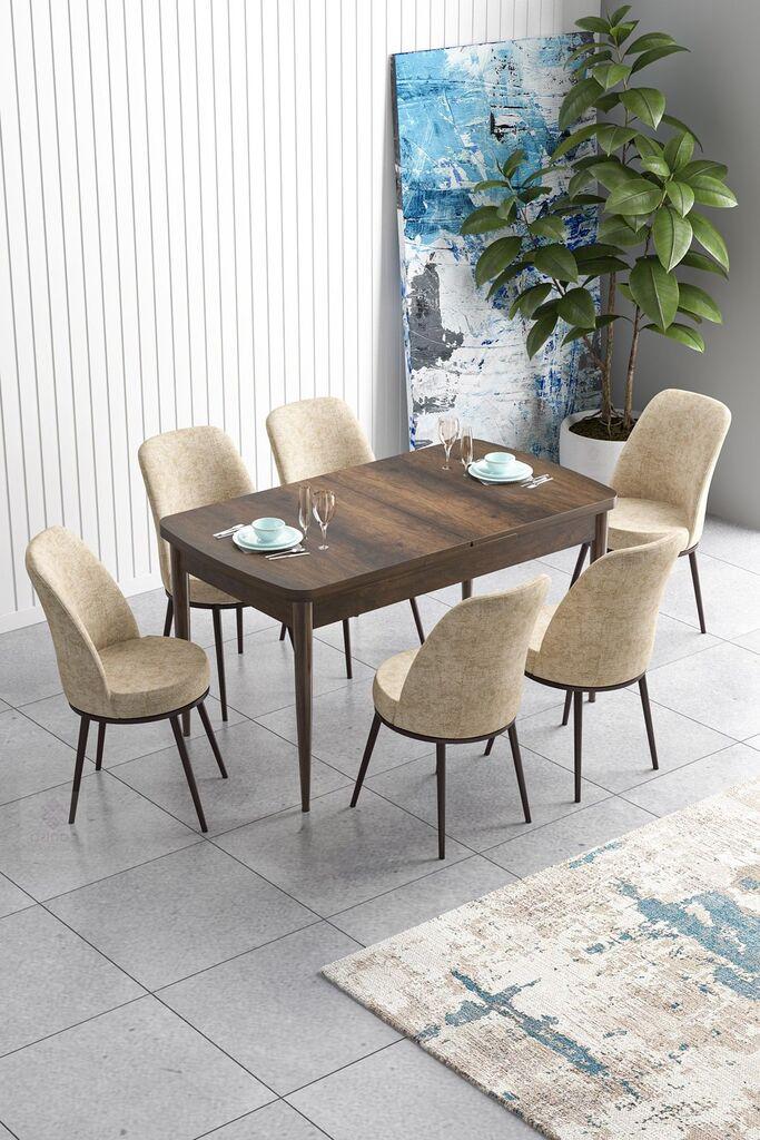Hanah Home Set Trpezarijski sto i 6 stolica Han, Krem-braon