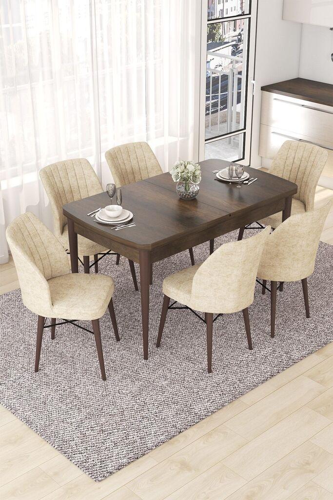 Hanah Home Set Trpezarijski sto i 6 stolica Nef, Krem-braon