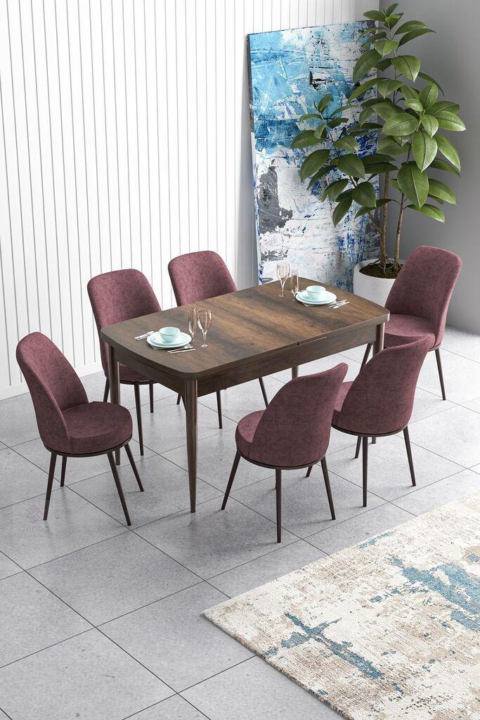 Hanah Home Set Trpezarijski sto i 6 stolica Han, Prljavo roze