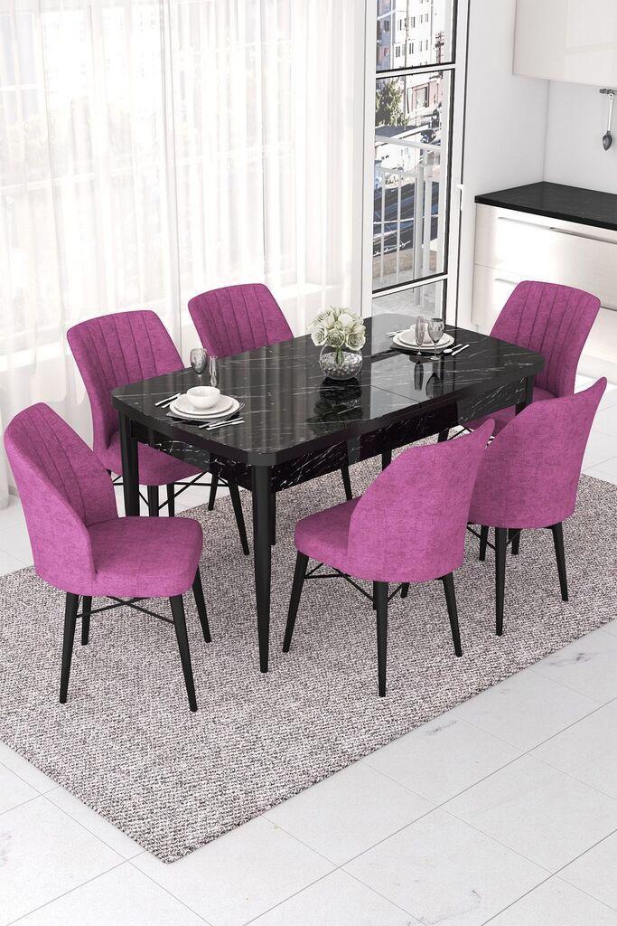 Hanah Home Set Trpezarijski sto i 6 stolica Nef, Ljubičasto-crni