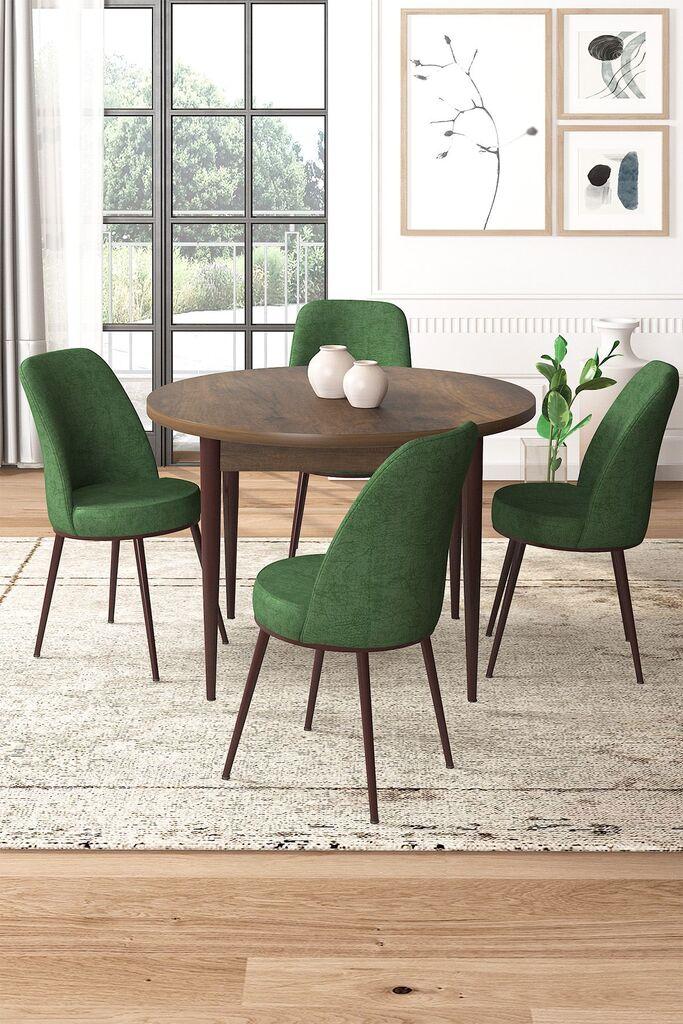 Hanah Home Set Trpezarijski sto i 4 stolice, Zeleno-braon