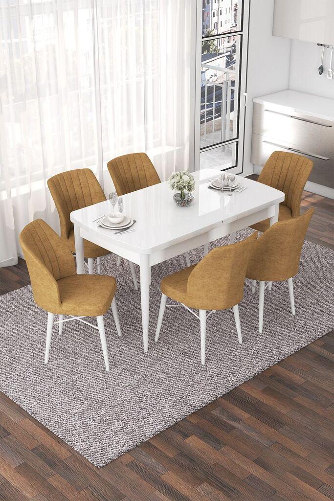 Hanah Home Set Trpezarijski sto i 6 stolica Nef, Oker-beli