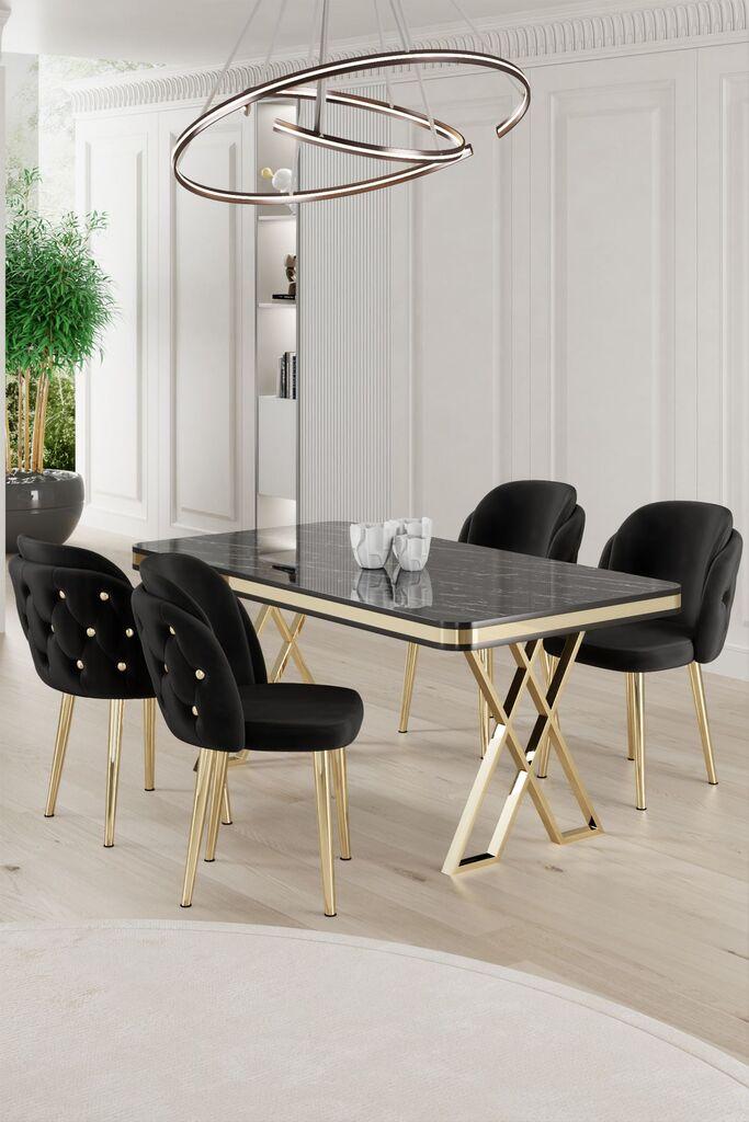 Hanah Home Set Trpezarijski sto i 4 stolice Rigel, Crno-beli