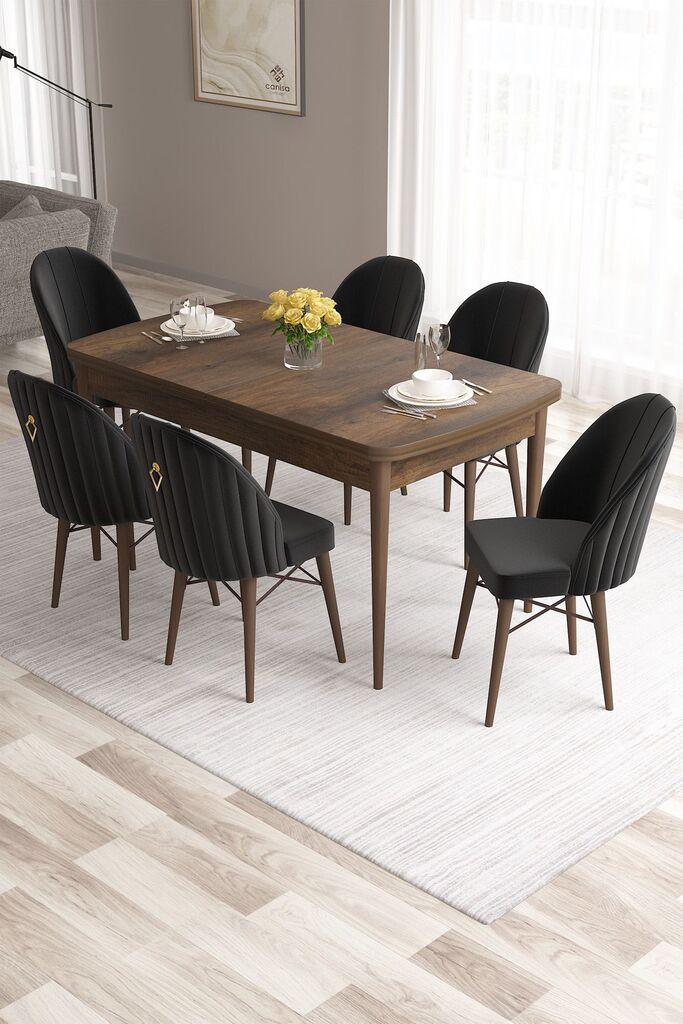 Hanah Home Set Trpezarijski sto i 6 stolica Roz, Crno-braon