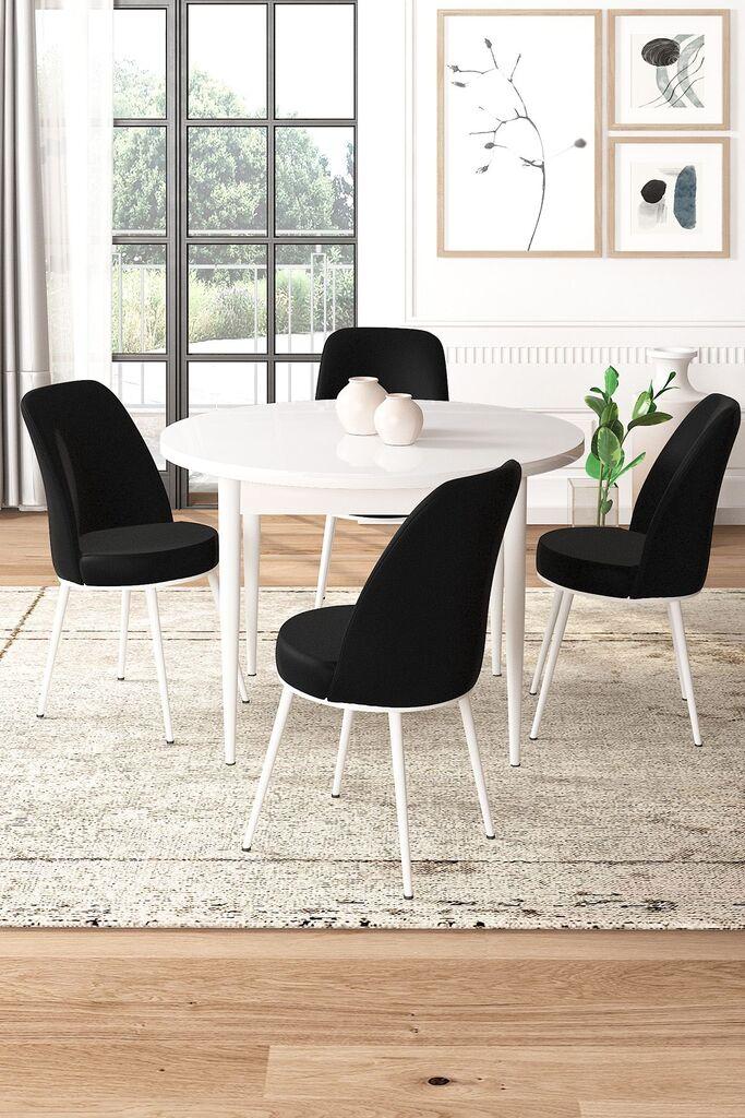 Hanah Home Set Trpezarijski sto i 4 stolice, Crno-beli