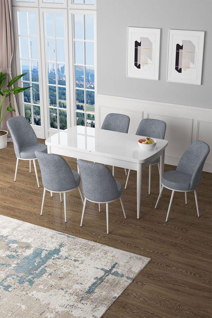 Hanah Home Set Trpezarijski sto i 6 stolica Zen, Sivo-beli