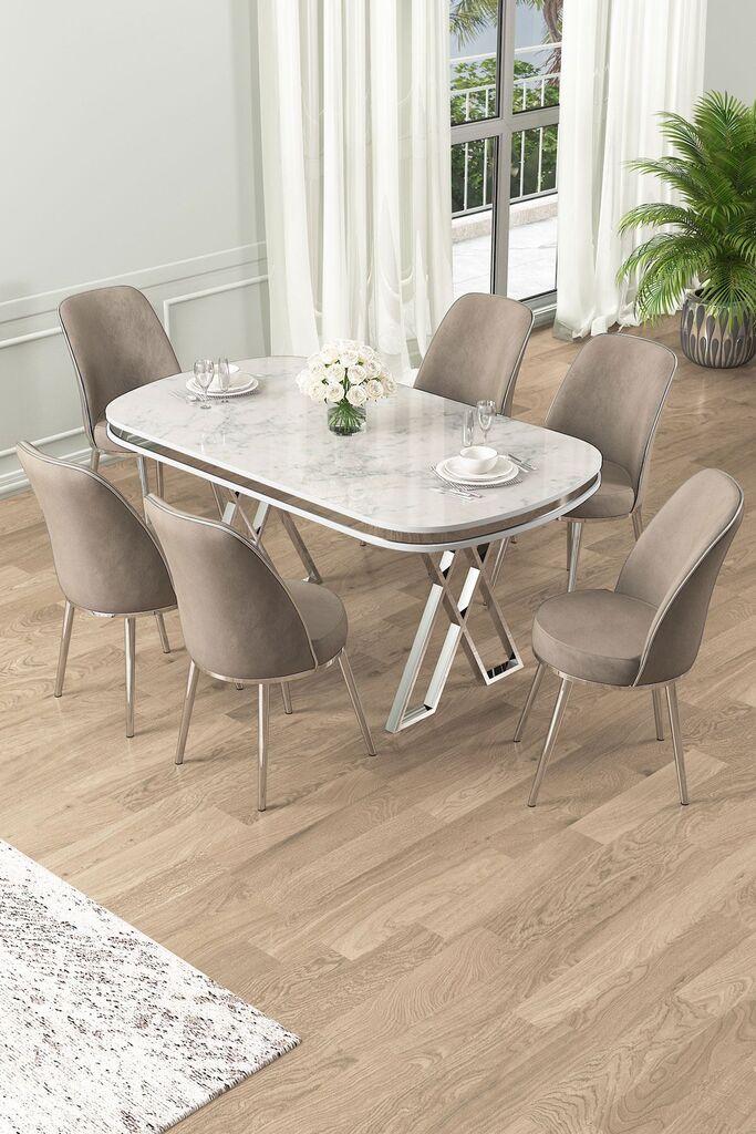 Hanah Home Set Trpezarijski sto i 6 stolica Lai, Bež-beli
