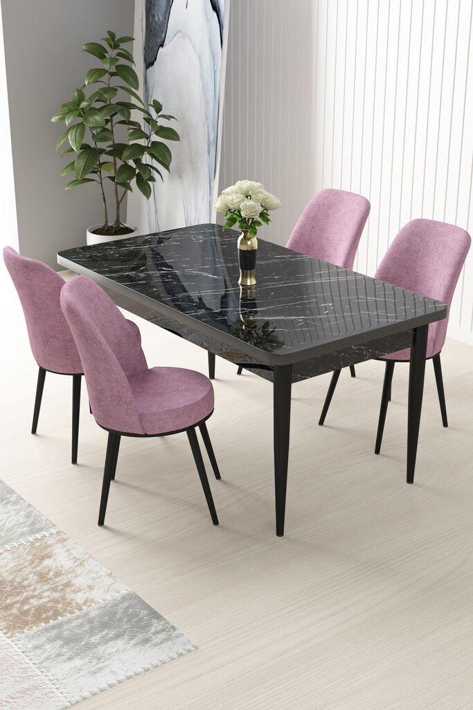Hanah Home Set Trpezarijski sto i 4 stolice Nil, Crno-roze