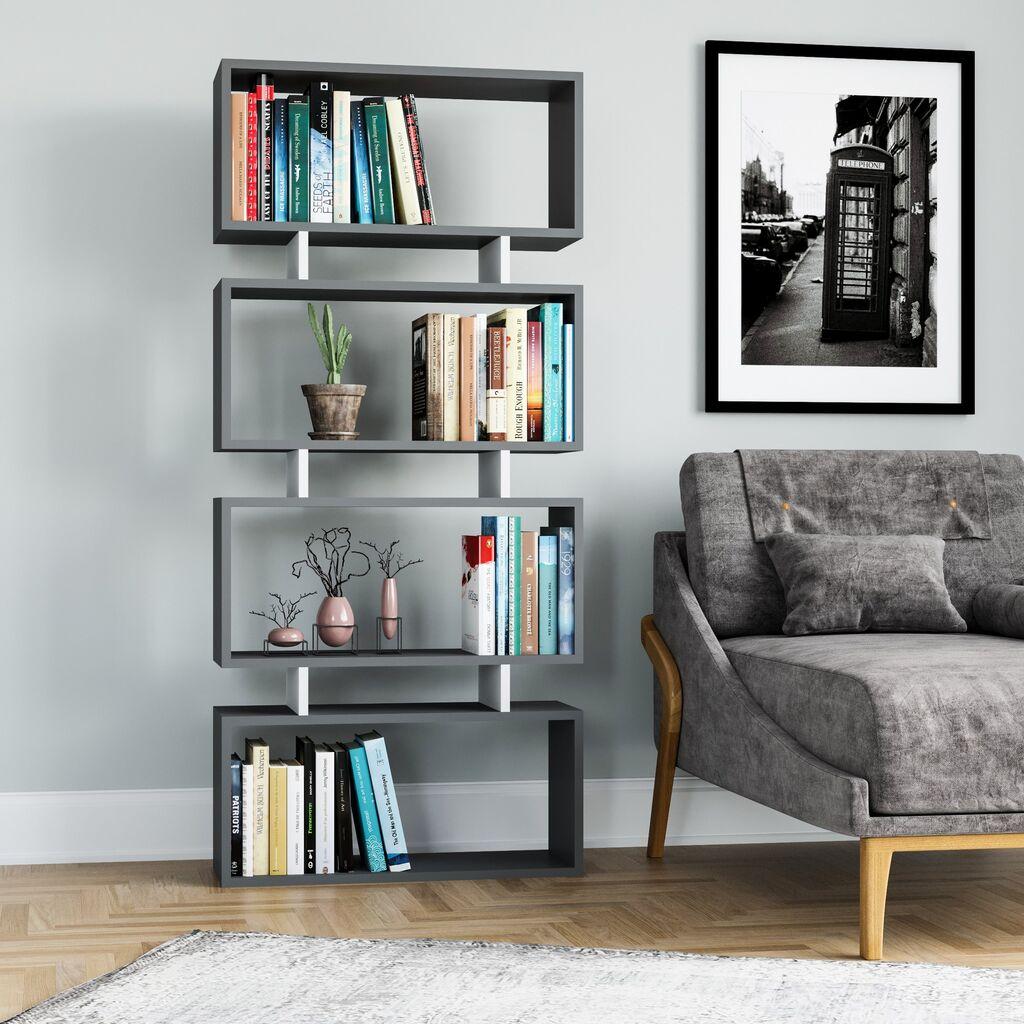 Hanah Home Langdon Anthracite White Polica za knjige 72.5x25x161cm, Siva
