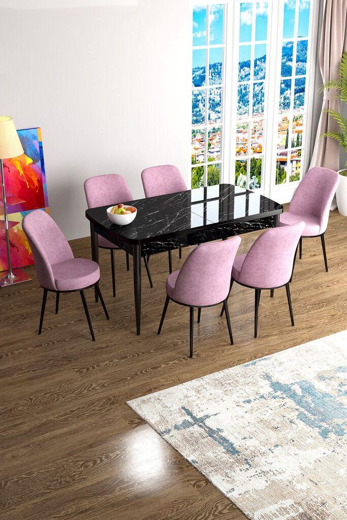 Hanah Home Set Trpezarijski sto i 6 stolica Han, Roze-crni