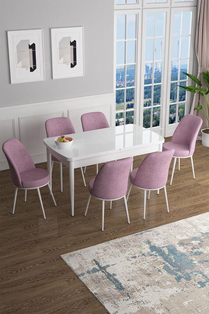 Hanah Home Set Trpezarijski sto i 6 stolica Han, Roze-beli