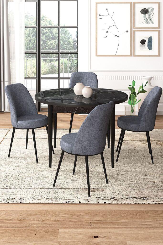 Hanah Home Set Trpezarijski sto i 4 stolice, Sivo-crni