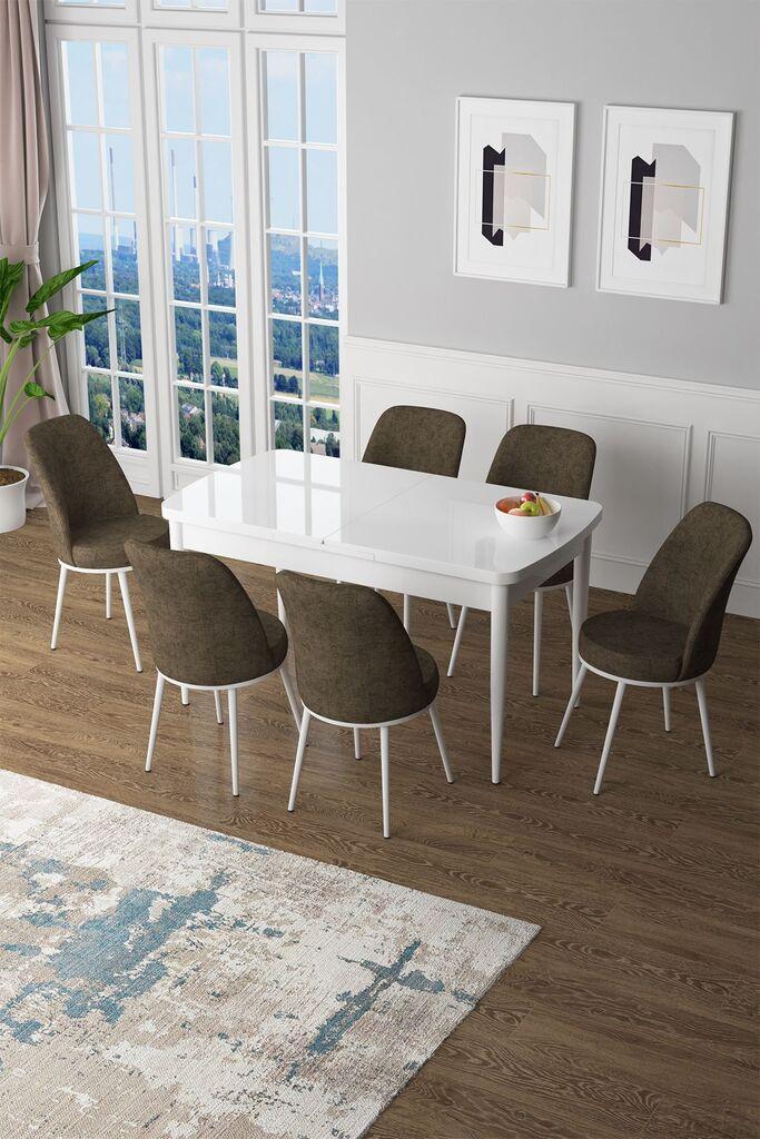 Hanah Home Set Trpezarijski sto i 6 stolica Zen, Braon-beli