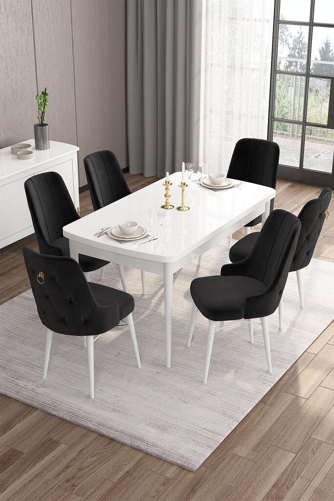 Hanah Home Set Trpezarijski sto i 6 stolica Are, Crno-beli