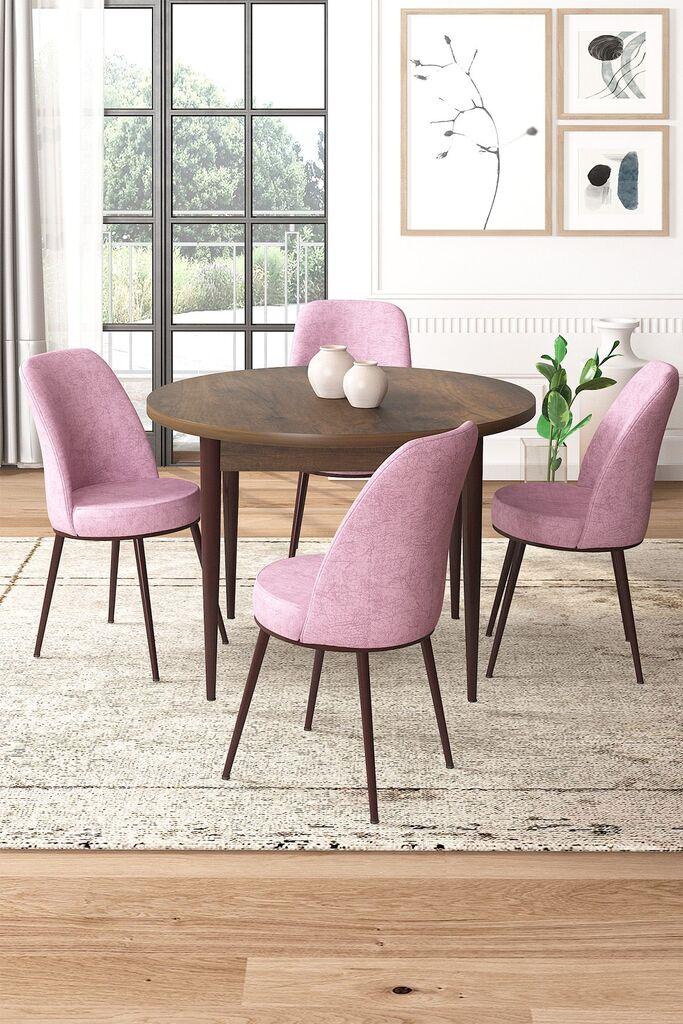 Hanah Home Set Trpezarijski sto i 4 stolice, Roze-braon