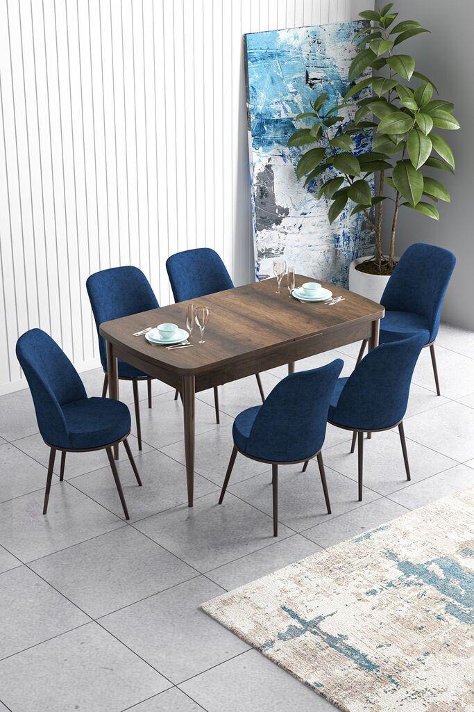 Hanah Home Set Trpezarijski sto i 6 stolica Han, Plavo-braon
