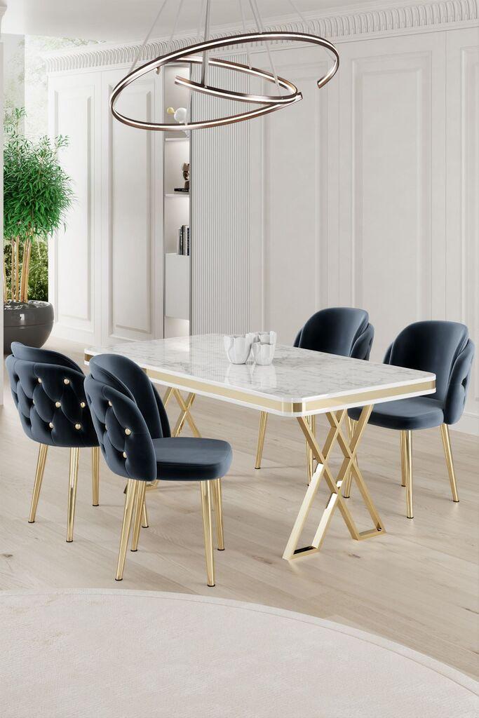 Hanah Home Set Trpezarijski sto i 4 stolice Rigel, Plavo-beli