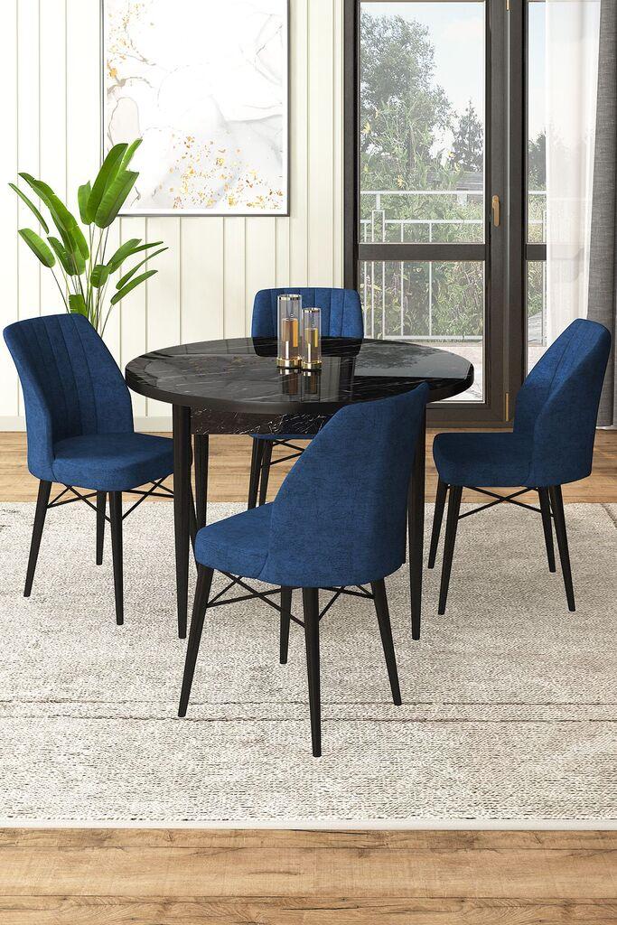 Hanah Home Set Trpezarijski sto i 4 stolice, Tamnoplavi